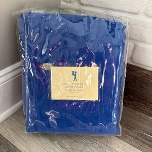 NOS Pottery Barn Kids TWIN Duvet Cover Bedding Blue Corduroy Turtle Embroidery